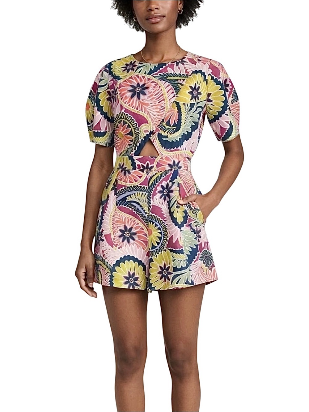 Milk & Honey Floral Print Faux Wrap Tie Waist Romper w/Pockets Women’s M